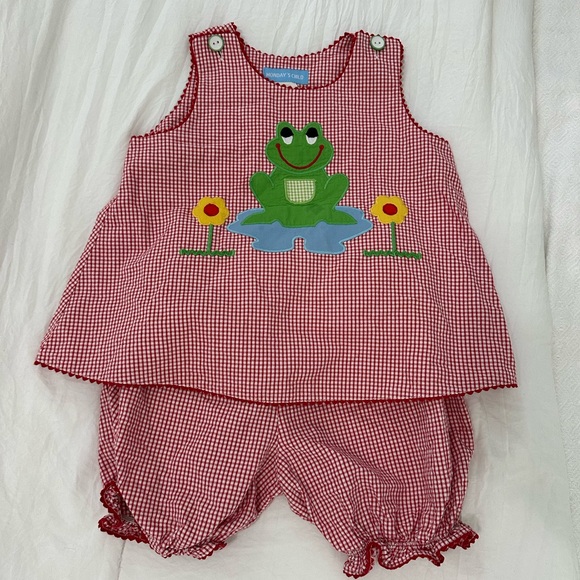Monday’S Child Other - Monday’s Child 100% cotton Red Gingham Frog design set/ bubble shorts